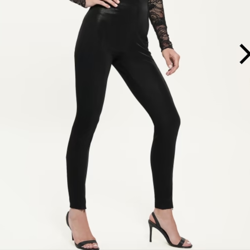 Guess Katt Corset Leggings Jet Black Faux Leather Super High Rise Corset Waist